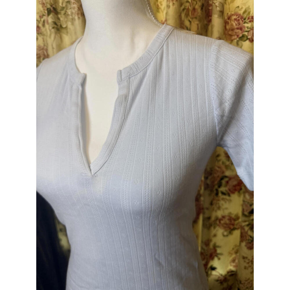 NWT! Madewell Light Blue Ribbed V-Neck Fitted Top Women's XS - Picture 2 of 6